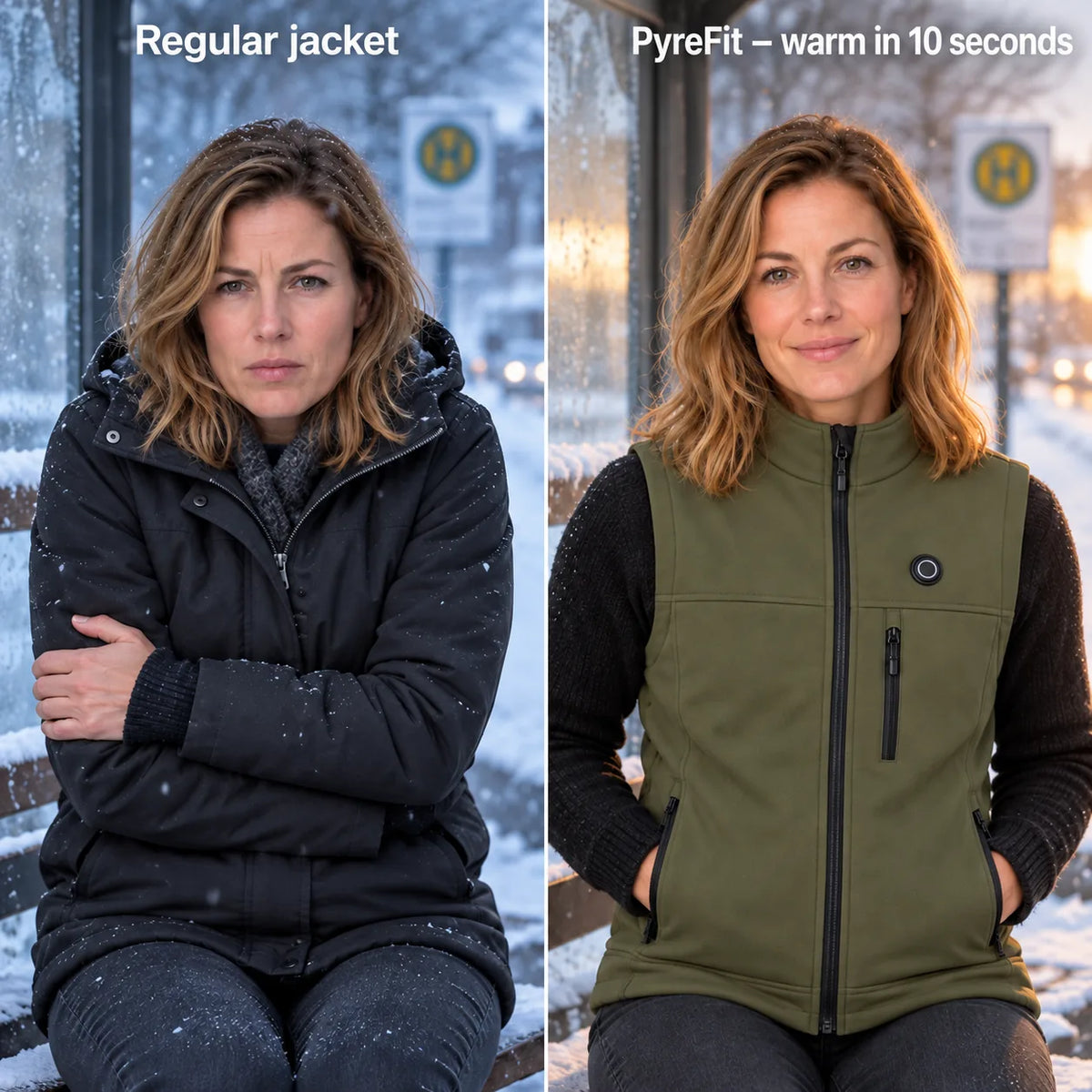 Comparison: regular winter jacket and Allora with heating