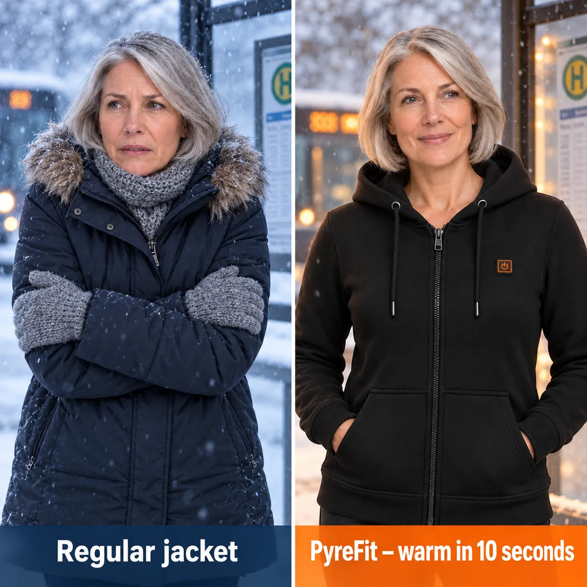 Comparison: regular winter jacket and Cosaro with heating