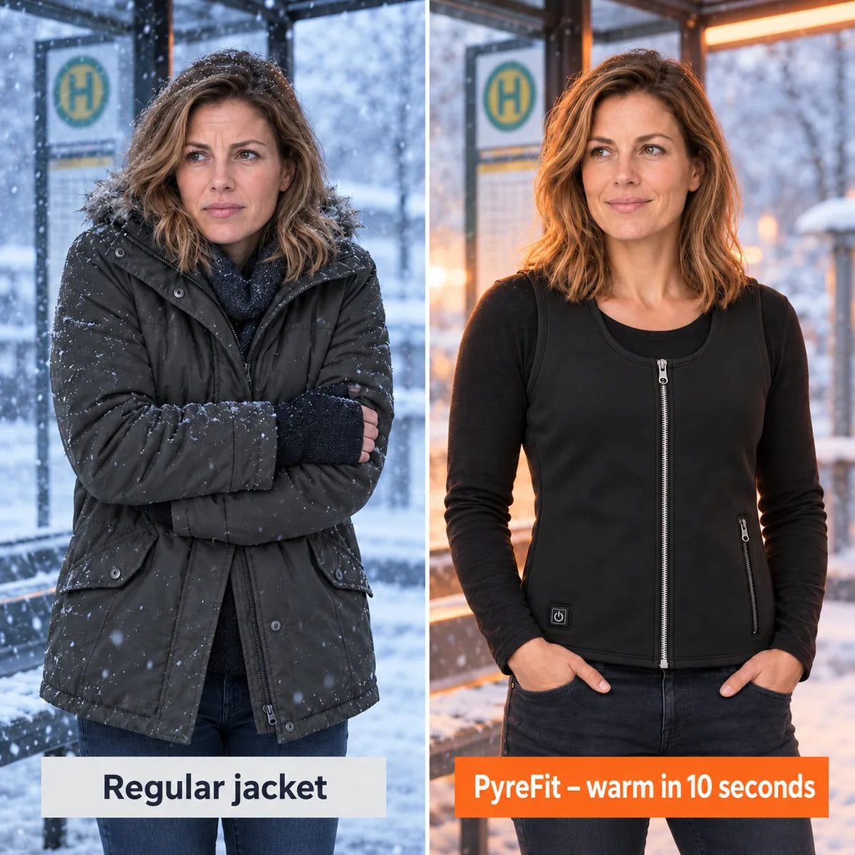 Comparison: regular winter jacket and Duvaro with heating