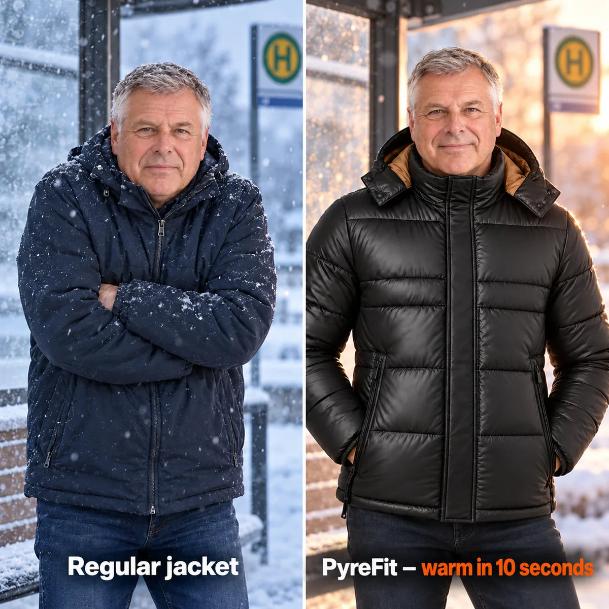 Comparison: regular winter jacket and Norvia with heating