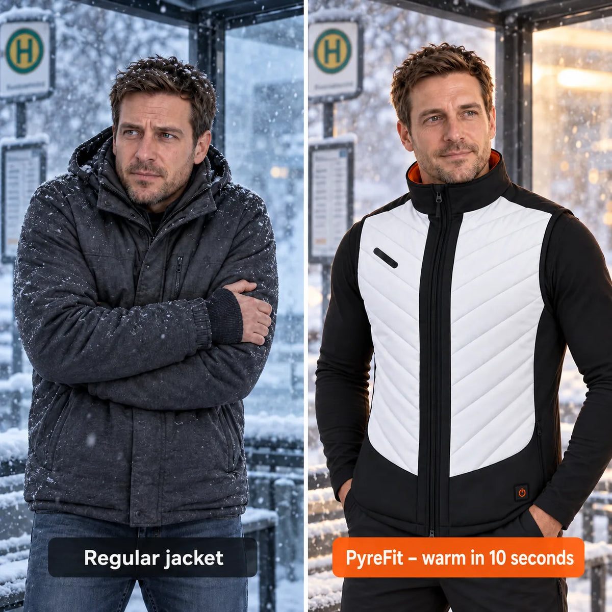 Comparison: regular winter jacket and Novaro with heating