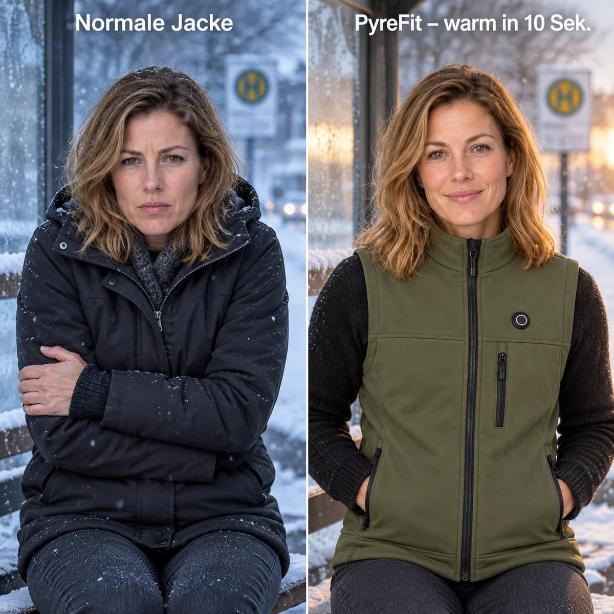 Comparaison : manteau d'hiver ordinaire et Allora chauffant