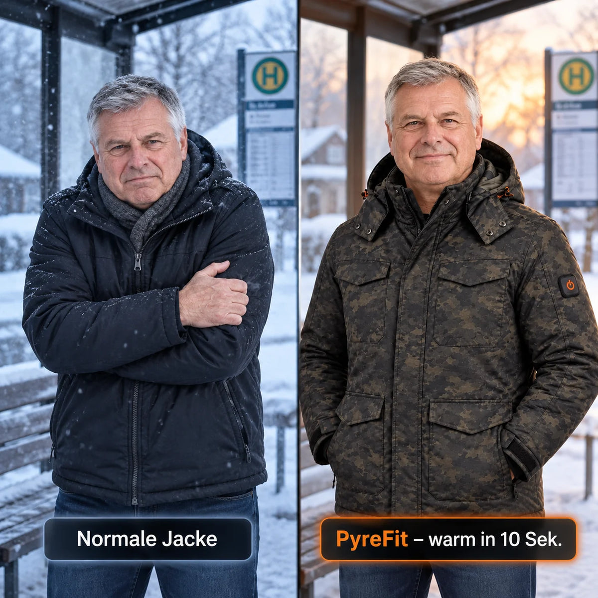 Comparaison : manteau d'hiver ordinaire et Alpino chauffant