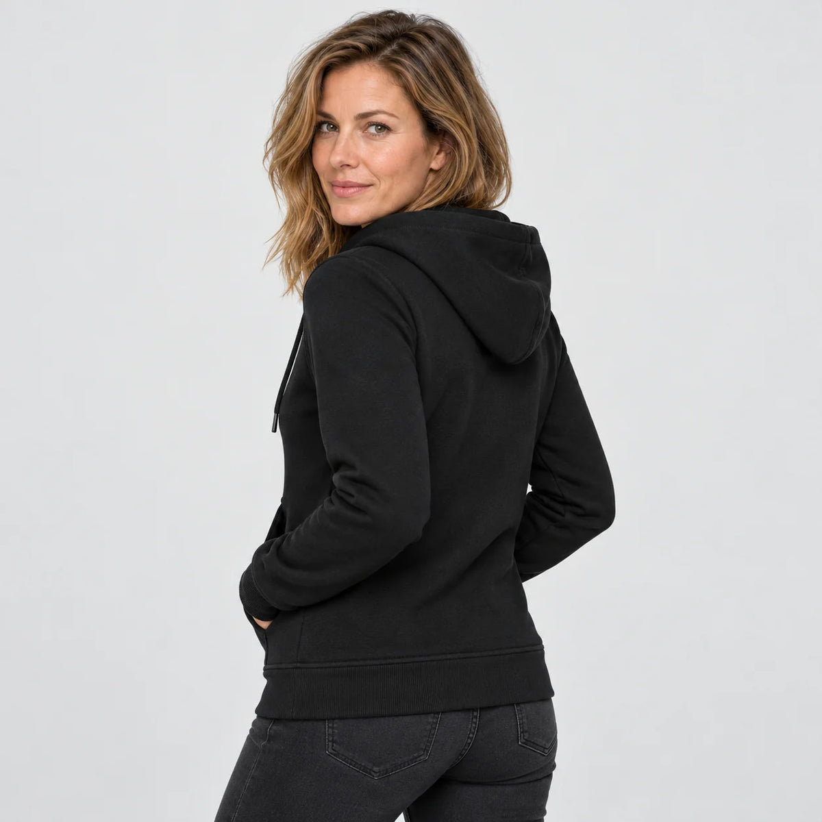 Women's heated zip sweatshirt PyreFit Cosaro, back view