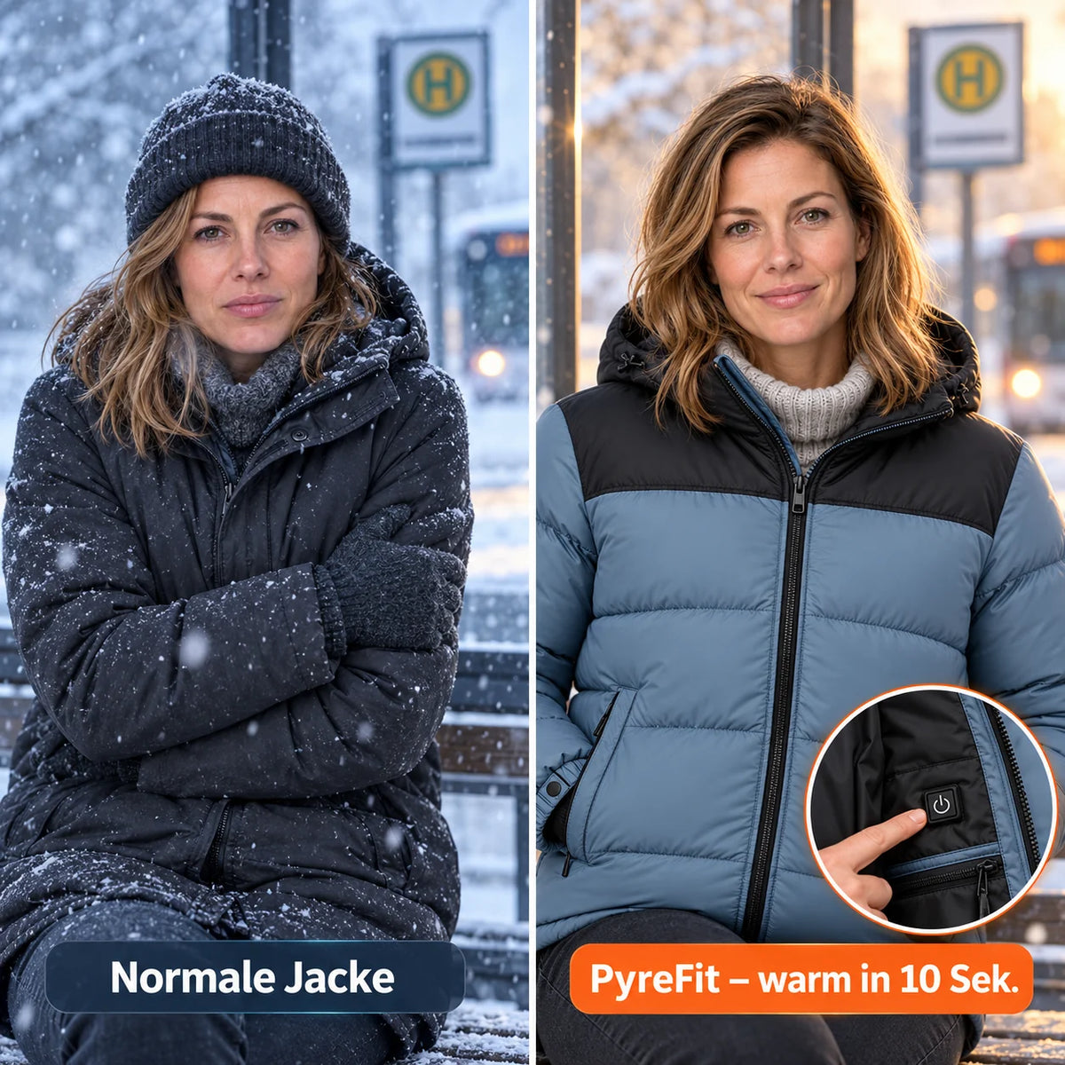 Comparaison : manteau d'hiver ordinaire et Gletor chauffant