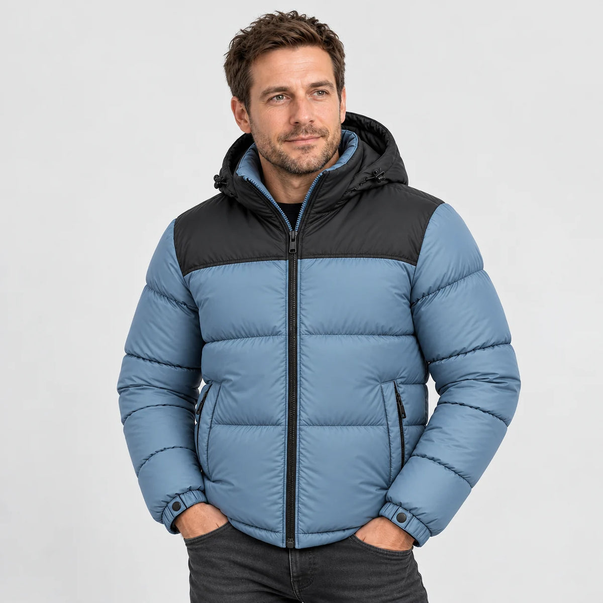 Manteau matelassé chauffant unisexe PyreFit Gletor, porté, vue de face