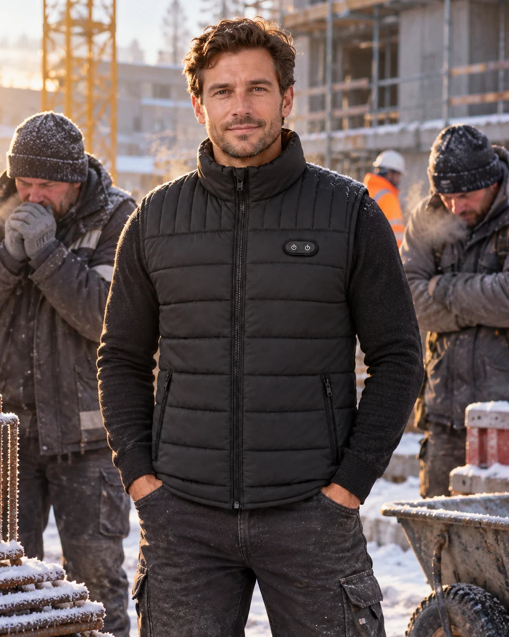 Veste chauffante sans manches unisexe PyreFit Matrixor au quotidien en hiver : sur le chantier