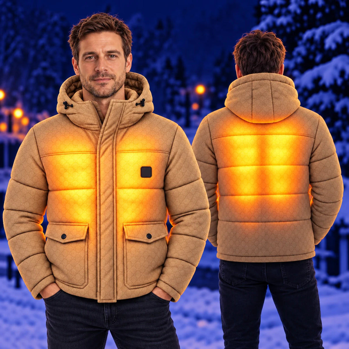 Men's heated puffer jacket PyreFit Orielle – warmth across the chest and back