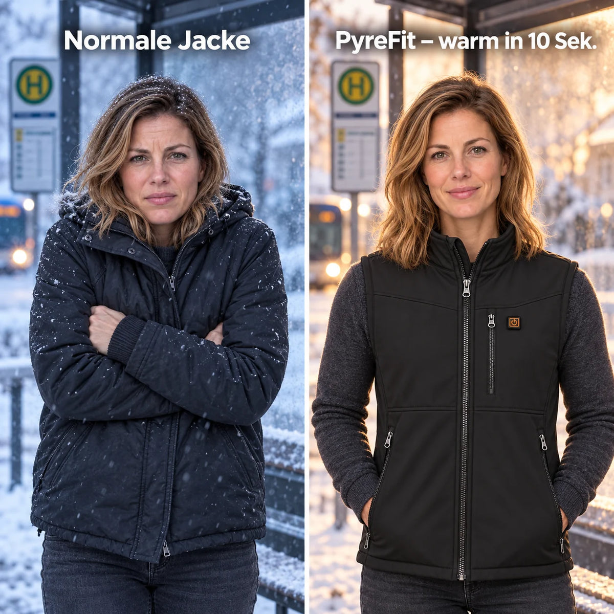 Comparaison : manteau d'hiver ordinaire et Relior chauffant