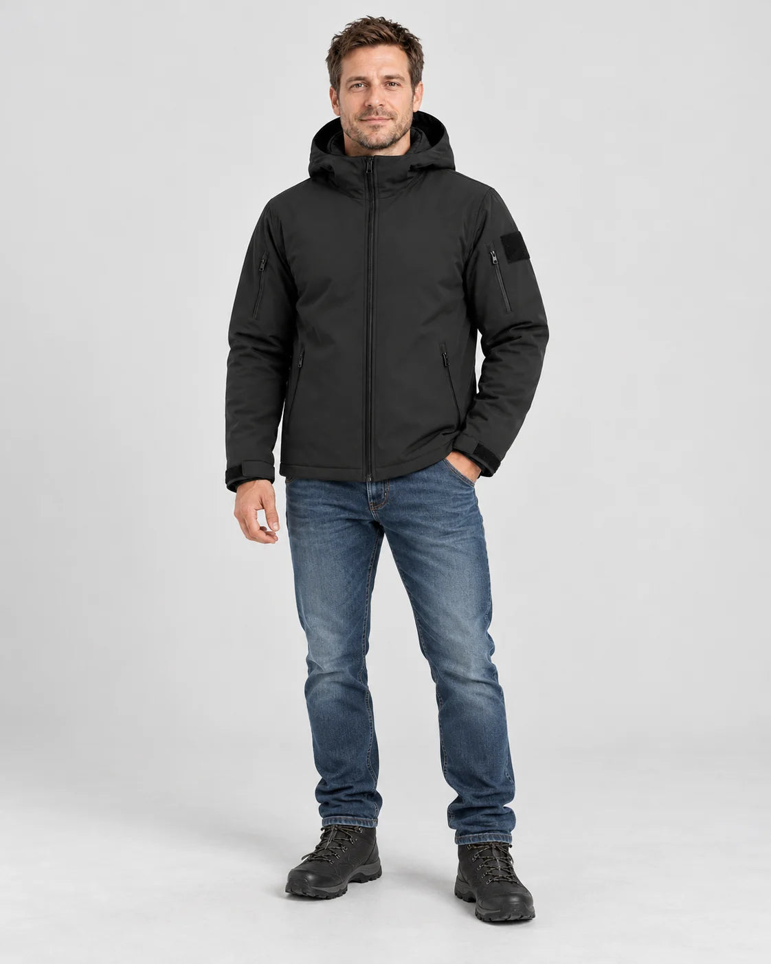 Heated everyday jacket PyreFit Summaro, full-length view