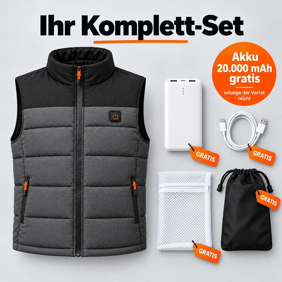 Ensemble complet : Trailon, batterie 20 000 mAh, câble de recharge, sac de lavage et sac de rangement