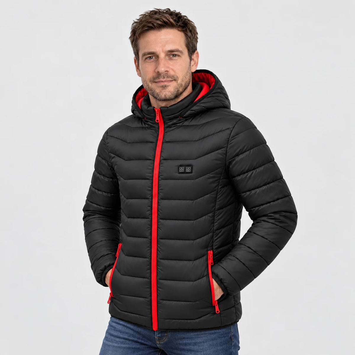 Manteau matelassé chauffant pour homme PyreFit Travina, porté, vue de face