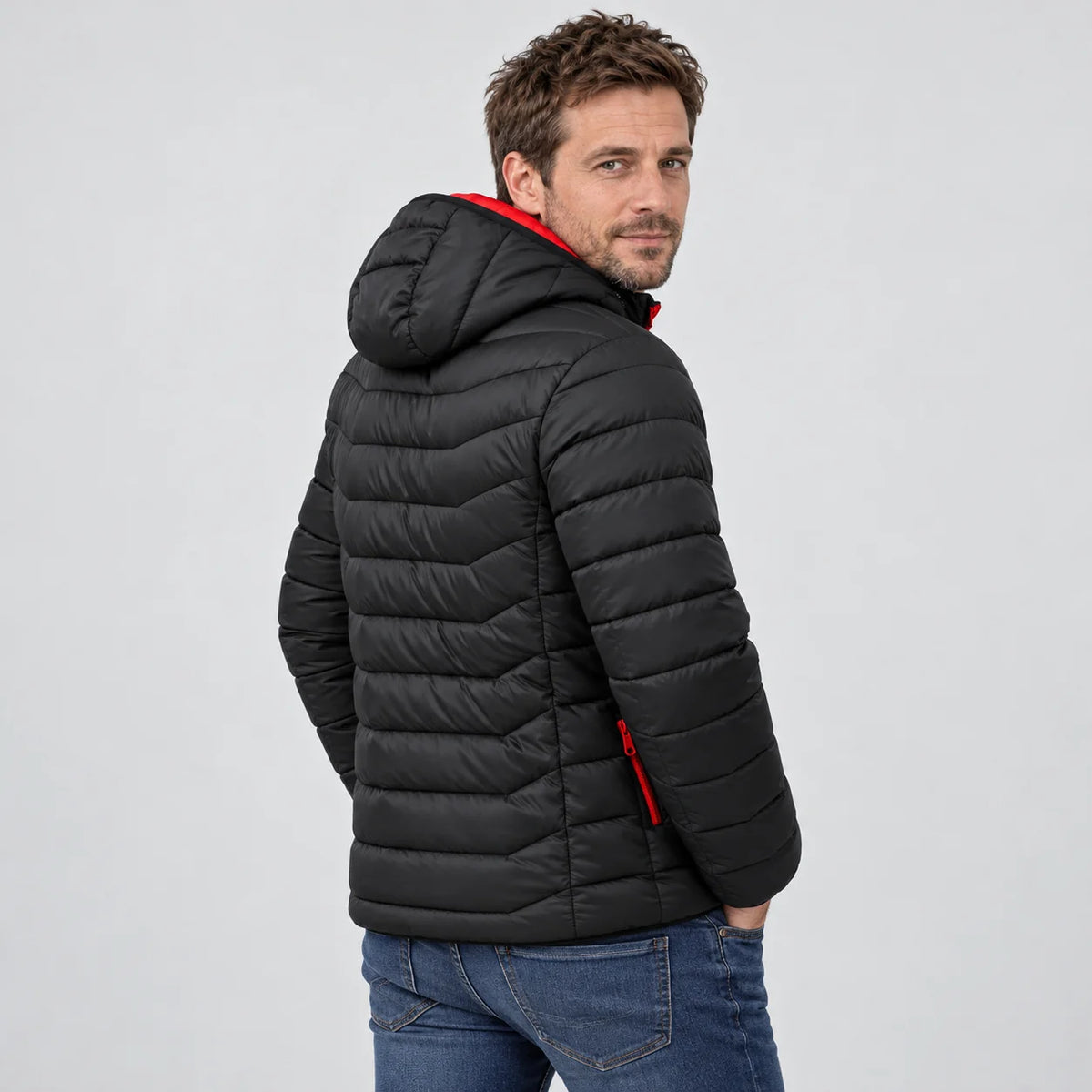 Manteau matelassé chauffant pour homme PyreFit Travina, vue de dos