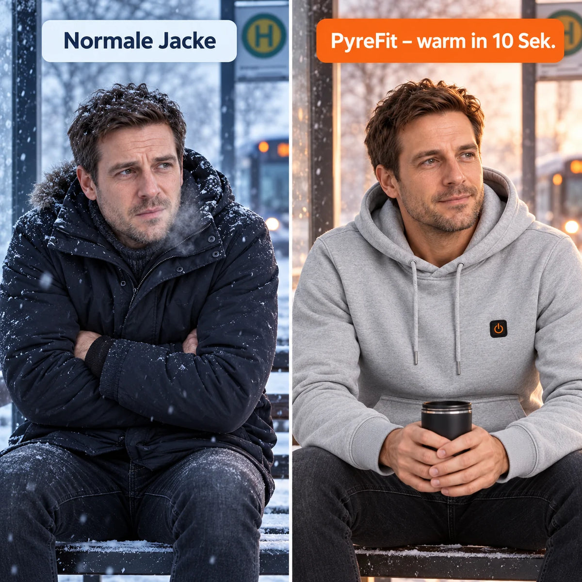 Comparison: regular winter jacket and Velocor with heating