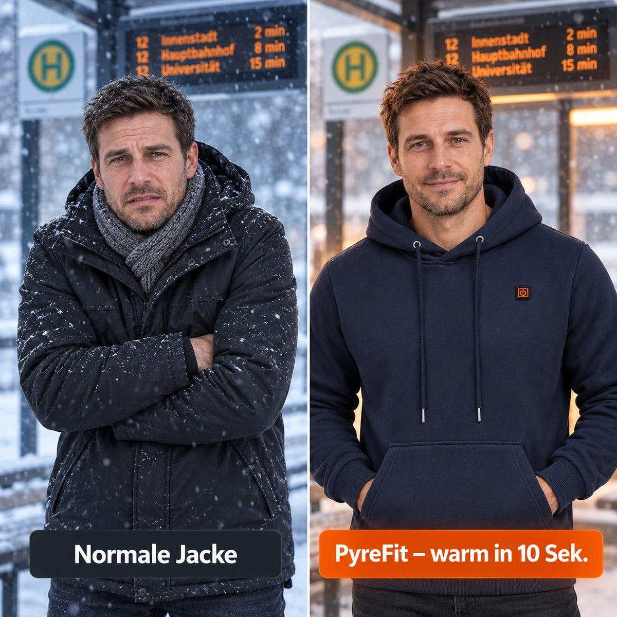 Comparison: regular winter jacket and Zippa with heating