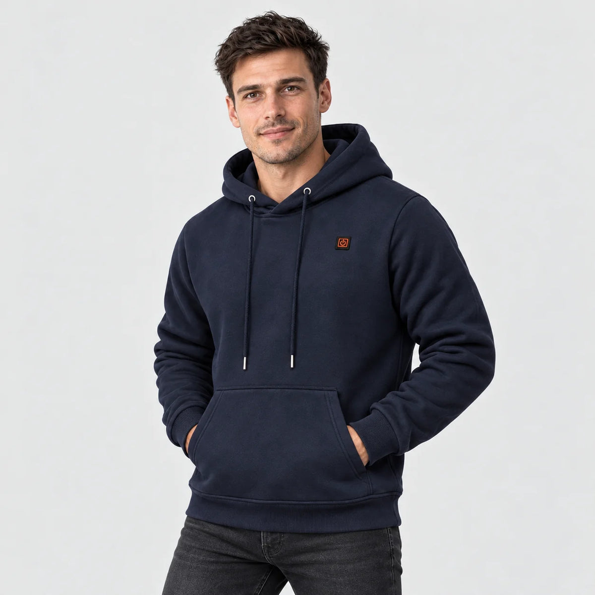 Men's heated hoodie PyreFit Zippa, worn, front view