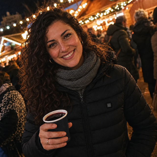 Amandine F. wearing the heated winter jacket