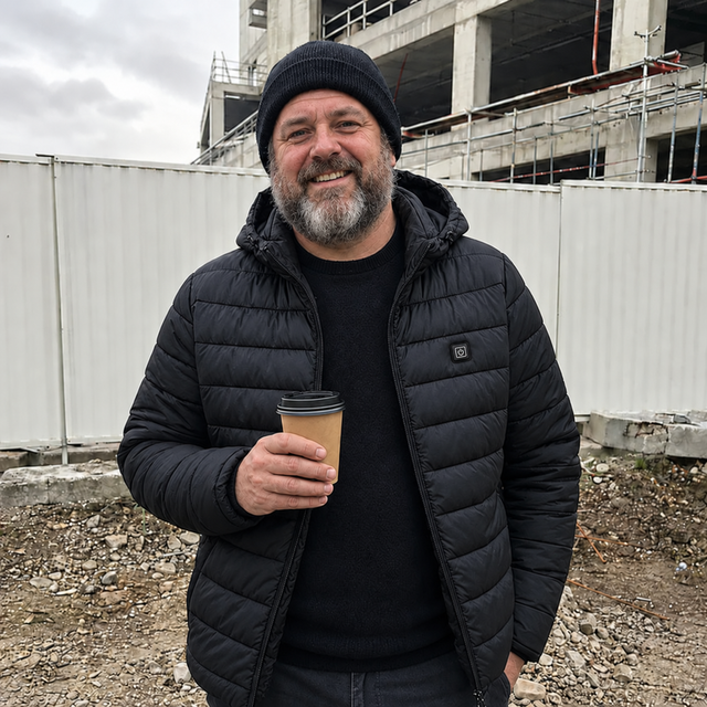 Pascal G. wearing the heated winter jacket