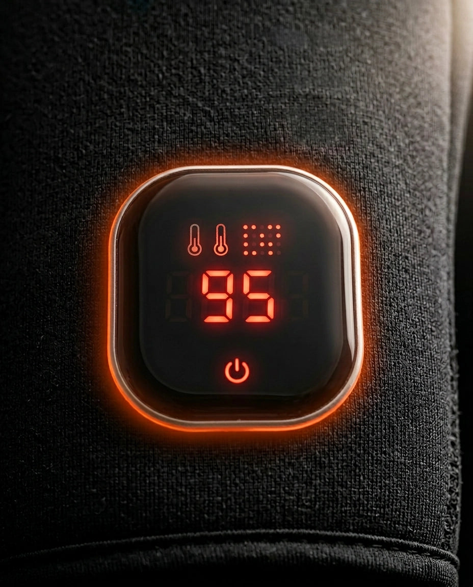 Red light warming gloves – display and buttons on the glove