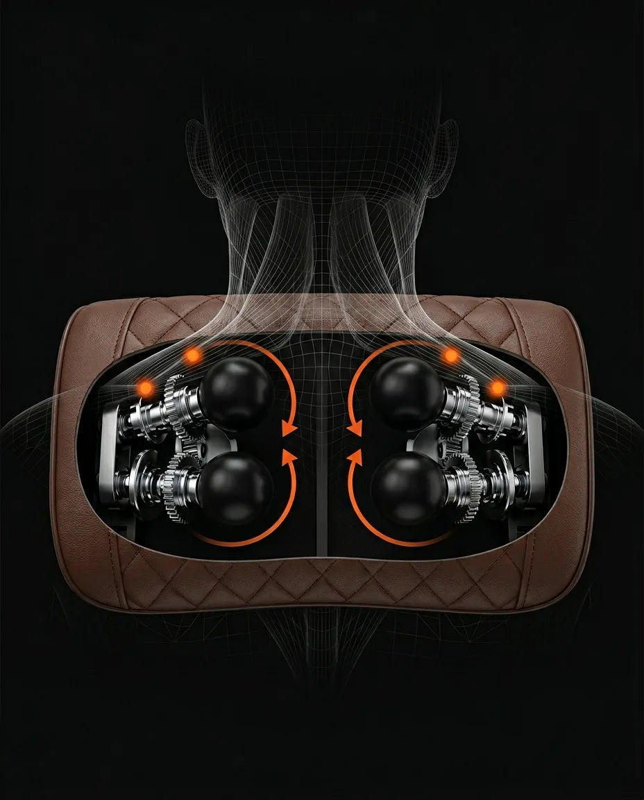 Precision-engineered shiatsu — four rotating 3D massage heads