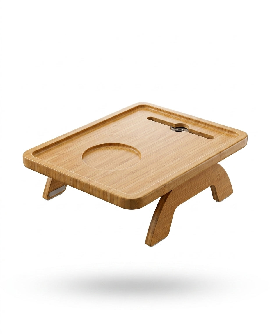 Plateau d'accoudoir pour sofa avec support de cellulaire pivotant – le confort mains libres au salon – image du produit 1
