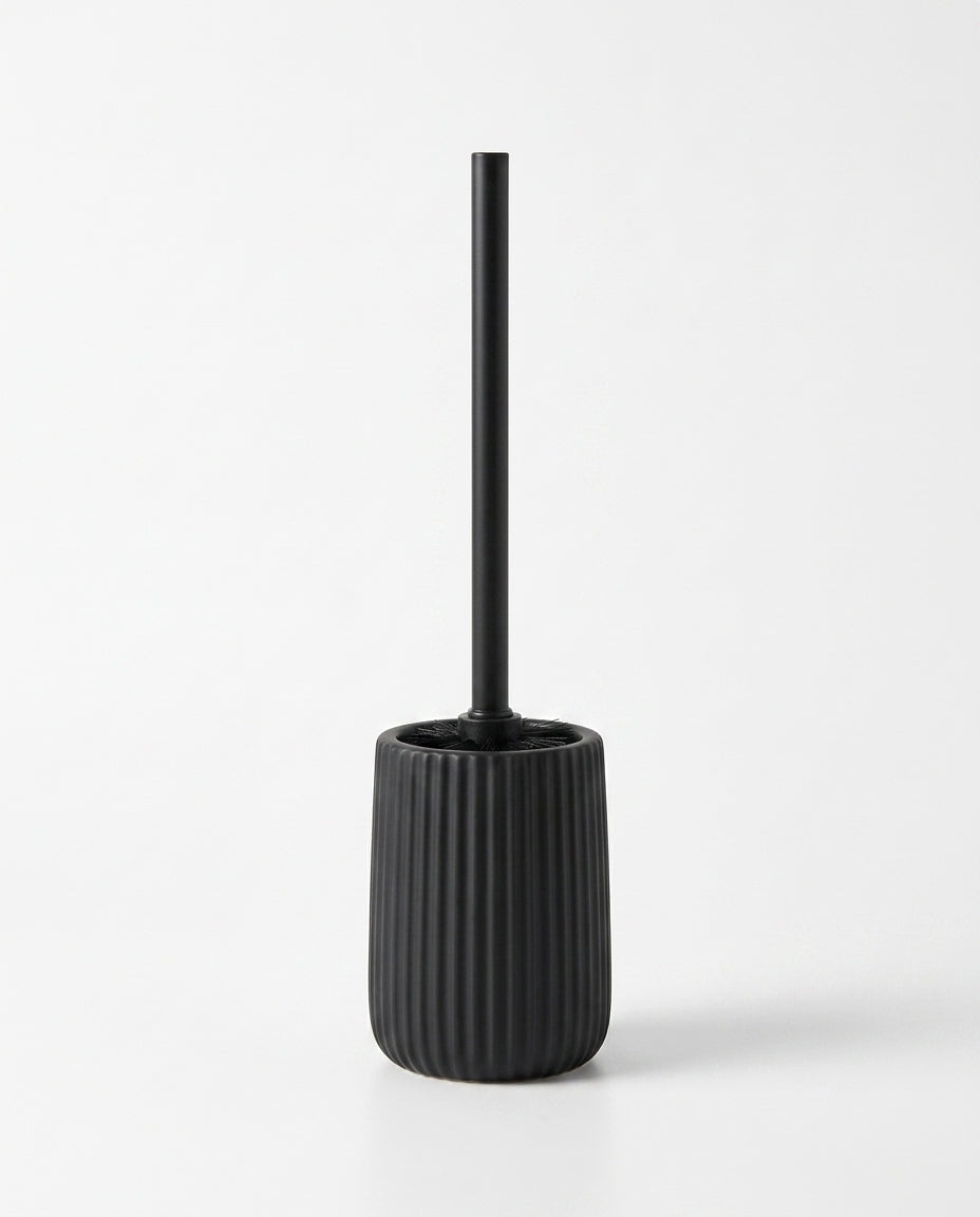 Ceramic toilet brush holder with ribbed design – keeps the brush out of sight in the bathroom – product image 1