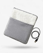 USB foot warmer with sherpa lining by PyreFit in grey, with USB cable