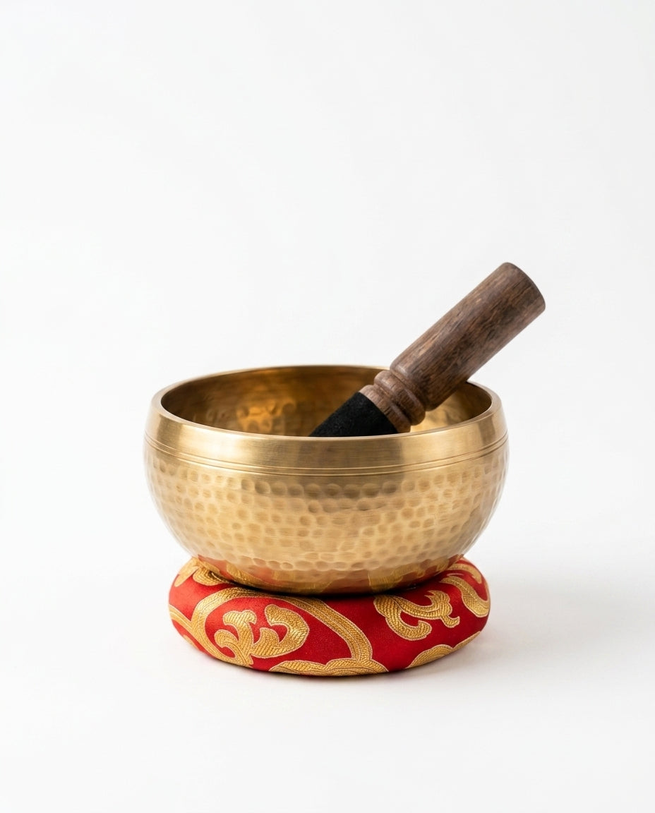 Handcrafted Copper Singing Bowl with Mallet and Cushion – for Meditation – product image 1