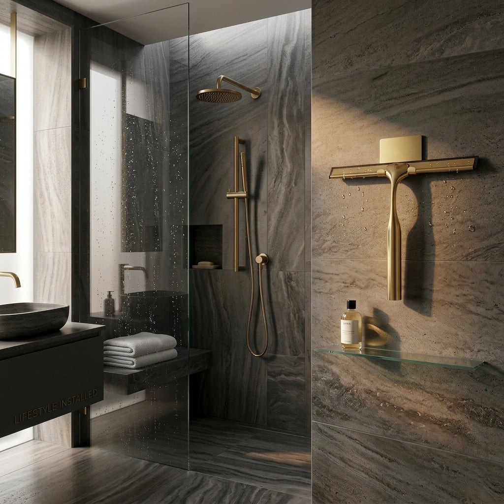 Raclette de douche en laiton avec support mural – verre sans traces pour la douche et le miroir – image du produit 3