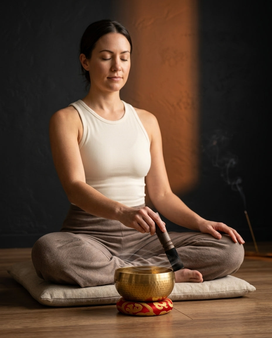 Handcrafted Copper Singing Bowl with Mallet and Cushion – for Meditation – product image 2