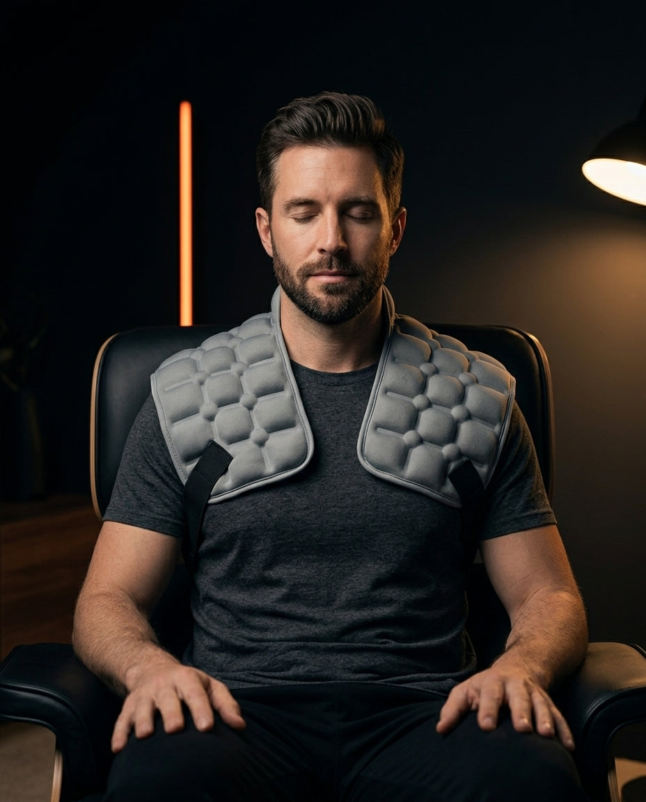 Coussin chaud-froid flexible – homme avec le coussin sur les épaules