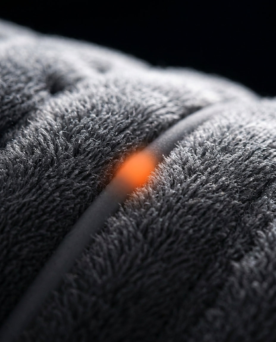 Gros plan sur la surface textile du coussin chauffant électrique