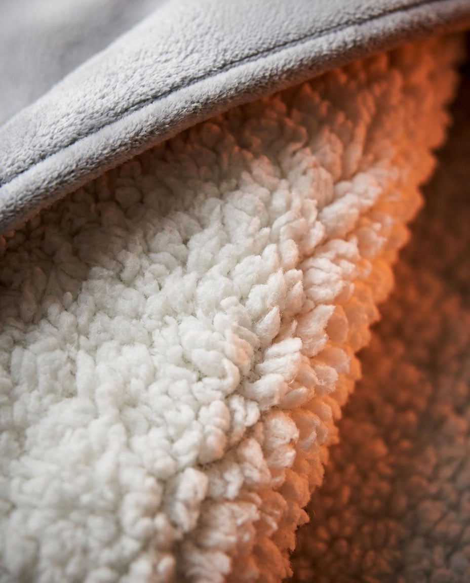 Close-up of the light sherpa lining in the USB foot warmer
