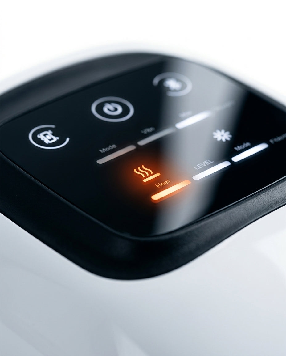 Knee massager with heat – control panel with buttons in detail