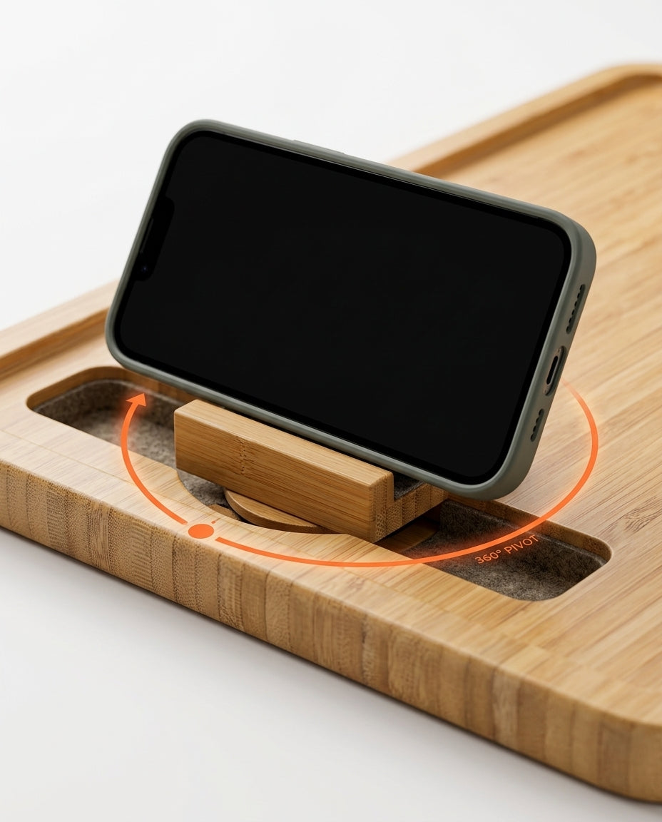 Plateau d'accoudoir pour sofa avec support de cellulaire pivotant – le confort mains libres au salon – image du produit 5