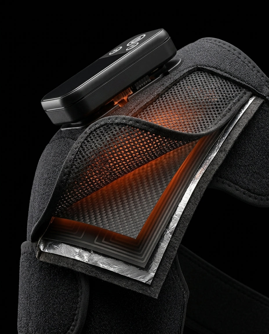 Inside of the heated shoulder wrap showing the heating surface