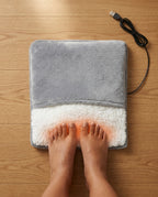 USB foot warmer with sherpa lining from above, feet inside