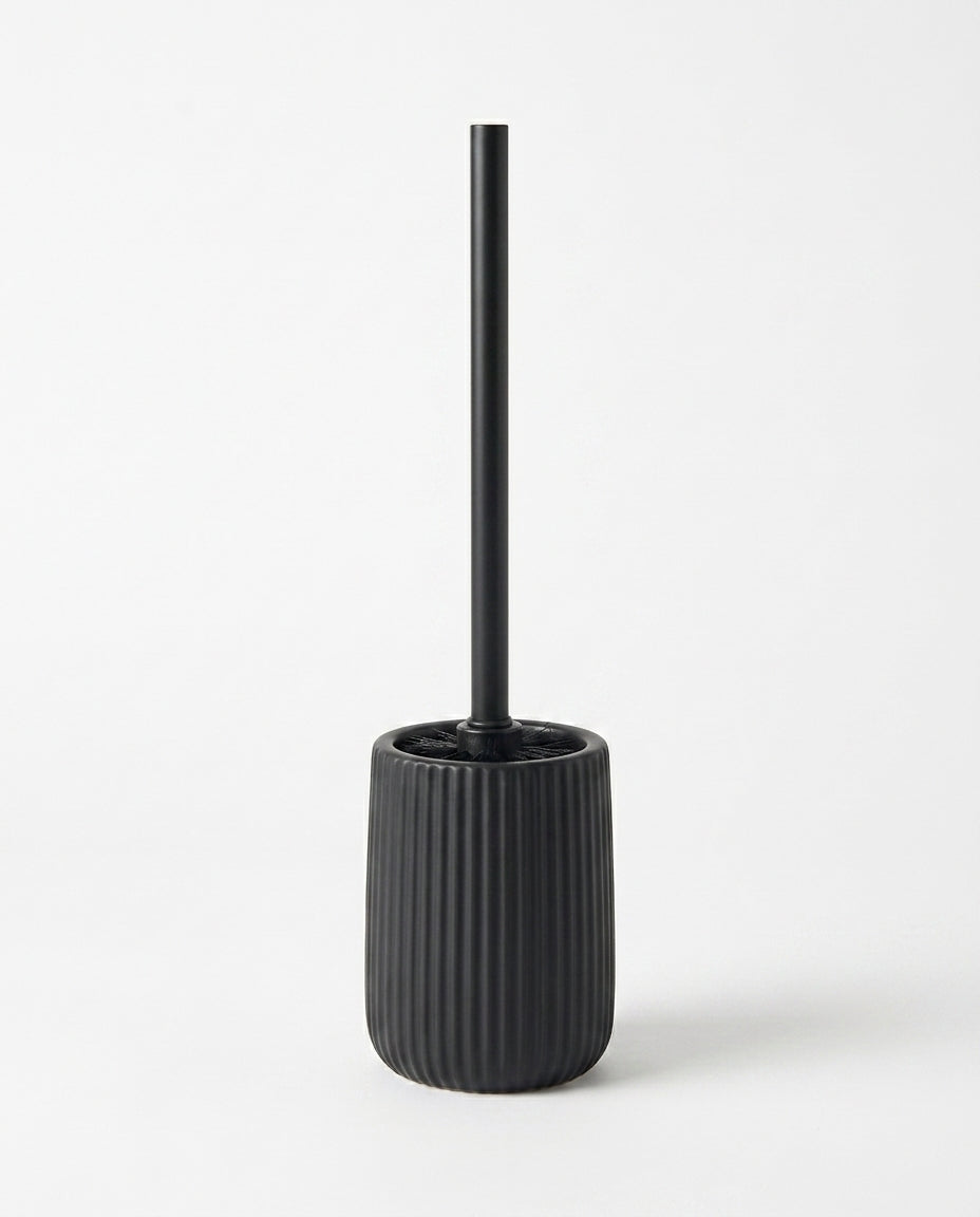 Ceramic toilet brush holder with ribbed design – keeps the brush out of sight in the bathroom – product image 8