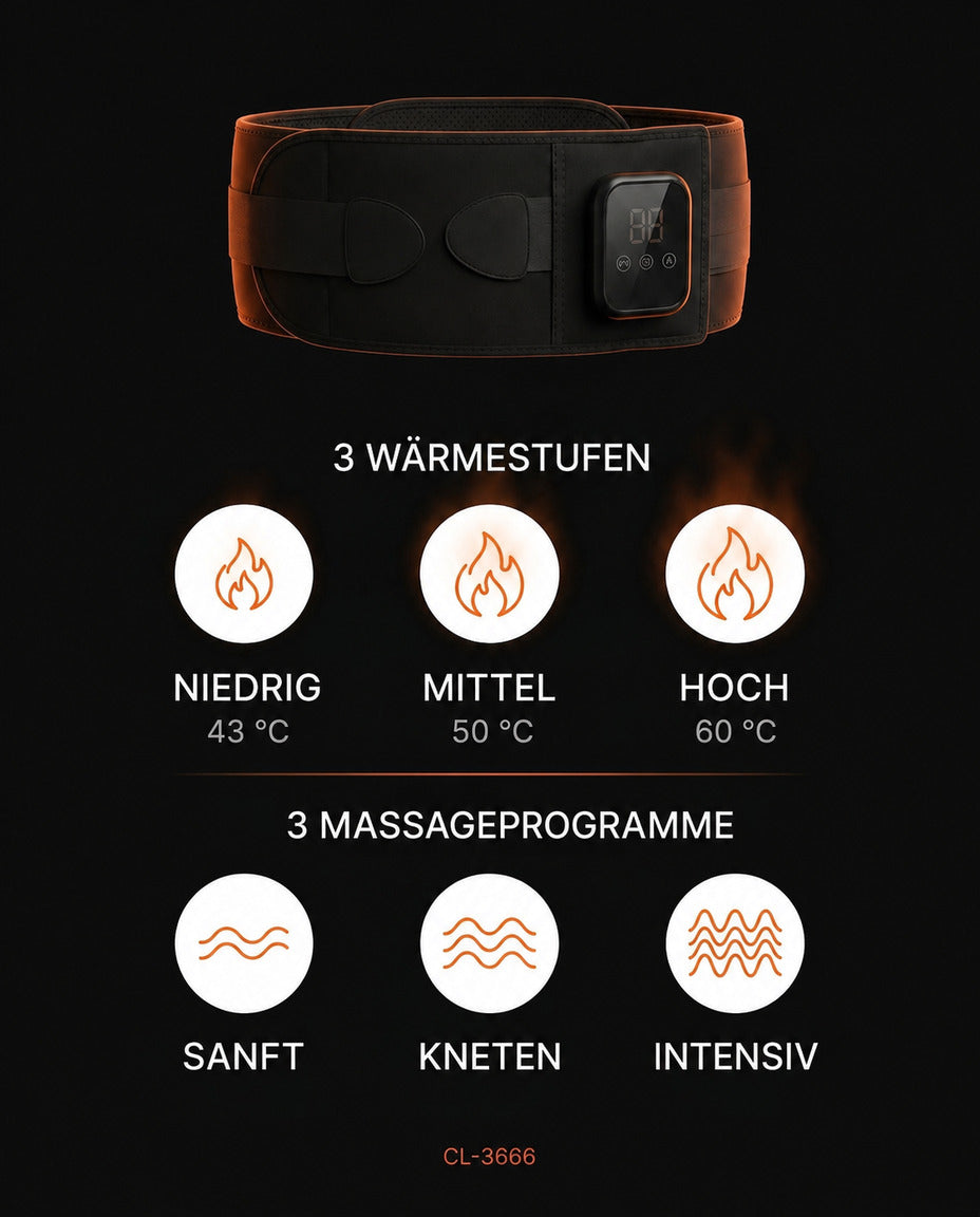 Cordless heated massage belt – overview of the modes shown