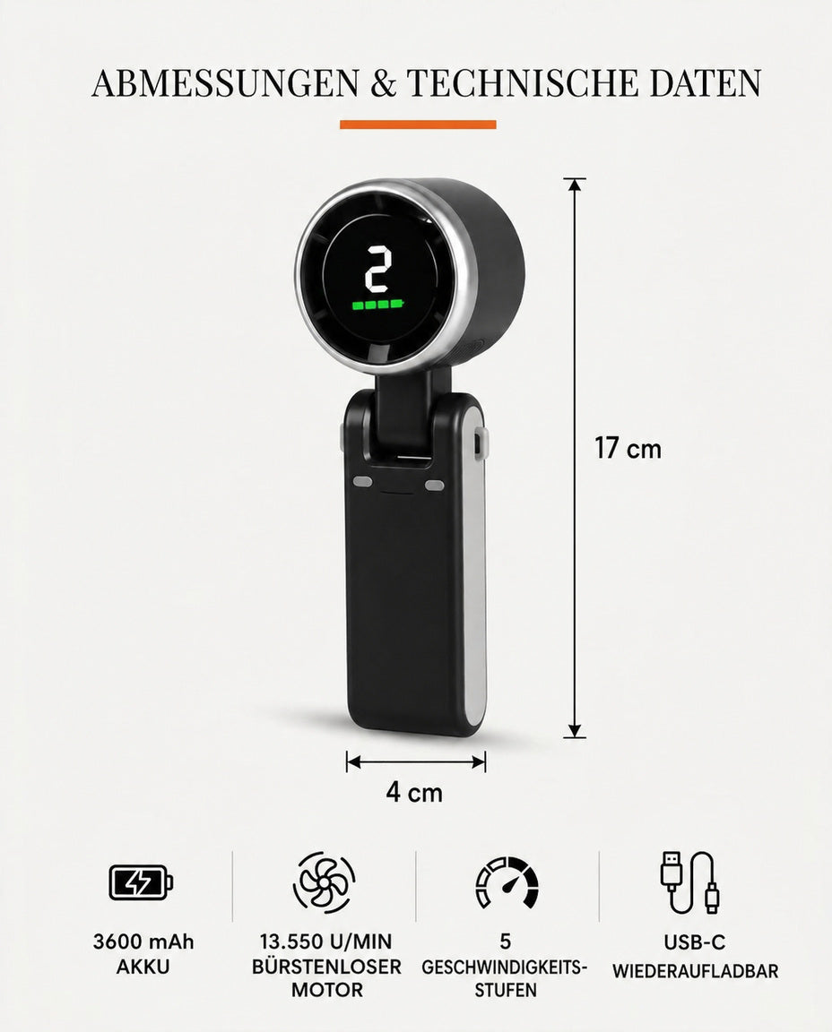 Ventilateur portatif turbo avec affichage numérique – pliable et rechargeable par USB-C – image du produit 9