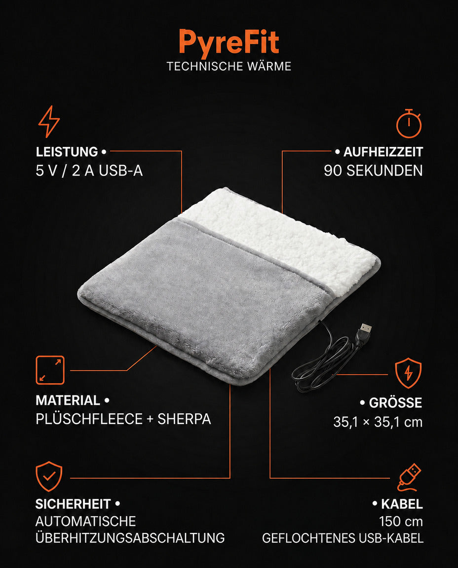 Infographic on the design and features of the USB foot warmer