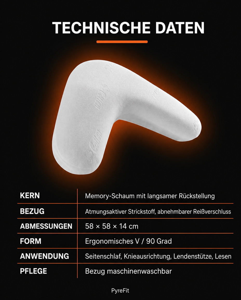Oreiller en mousse à mémoire de forme pour dormeurs sur le côté – forme en V pour la tête, la nuque et les jambes – image du produit 10