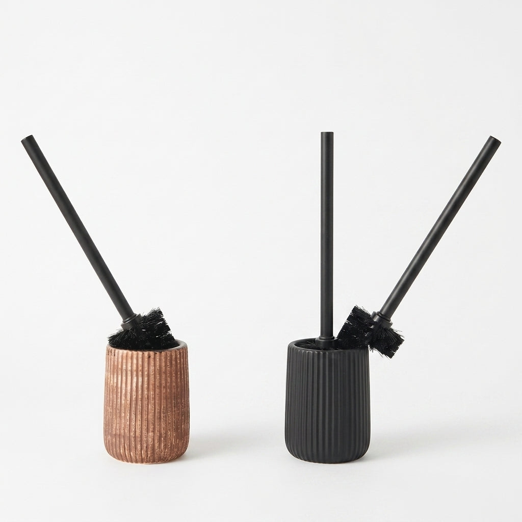 Ceramic toilet brush holder with ribbed design – keeps the brush out of sight in the bathroom – product image 9