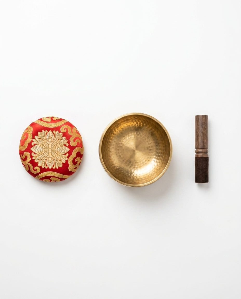 Handcrafted Copper Singing Bowl with Mallet and Cushion – for Meditation – product image 9