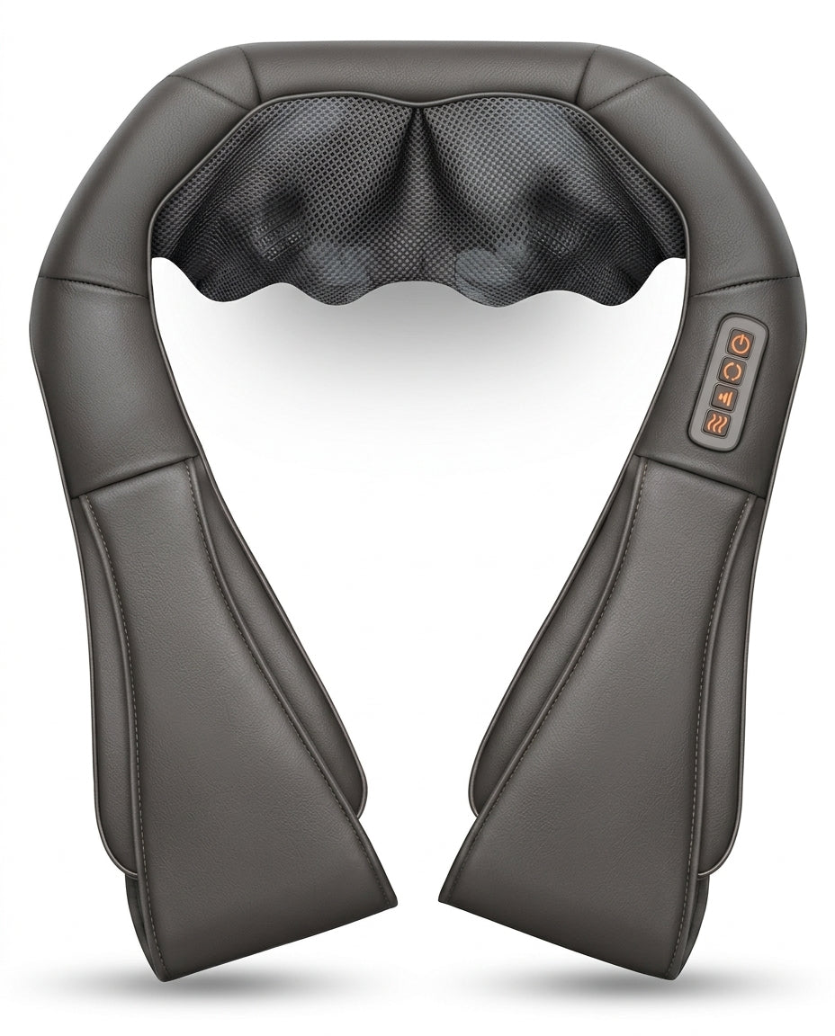 Shiatsu neck massager with heat – grey colour option, front view