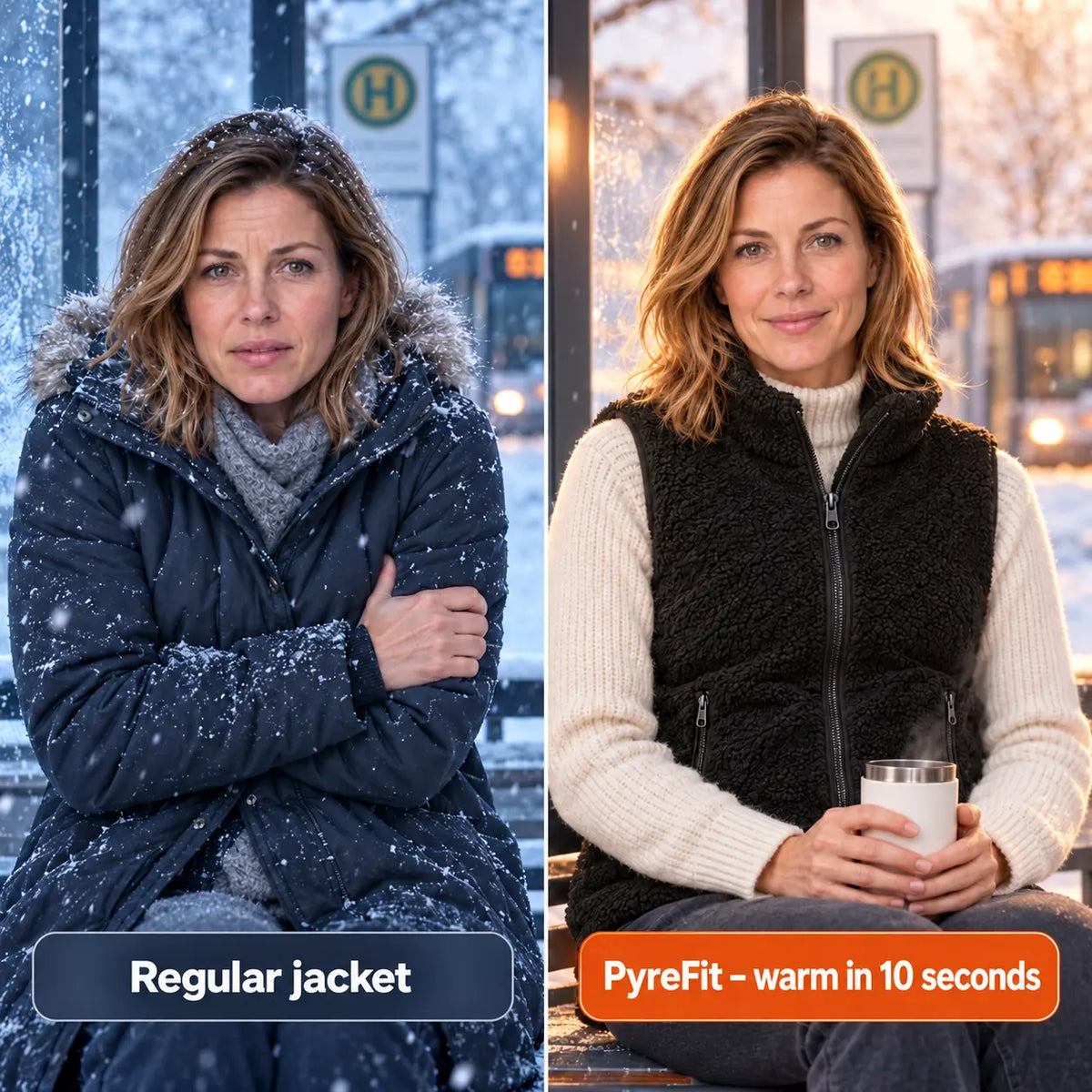 Comparison: regular winter jacket and Amparo with heating