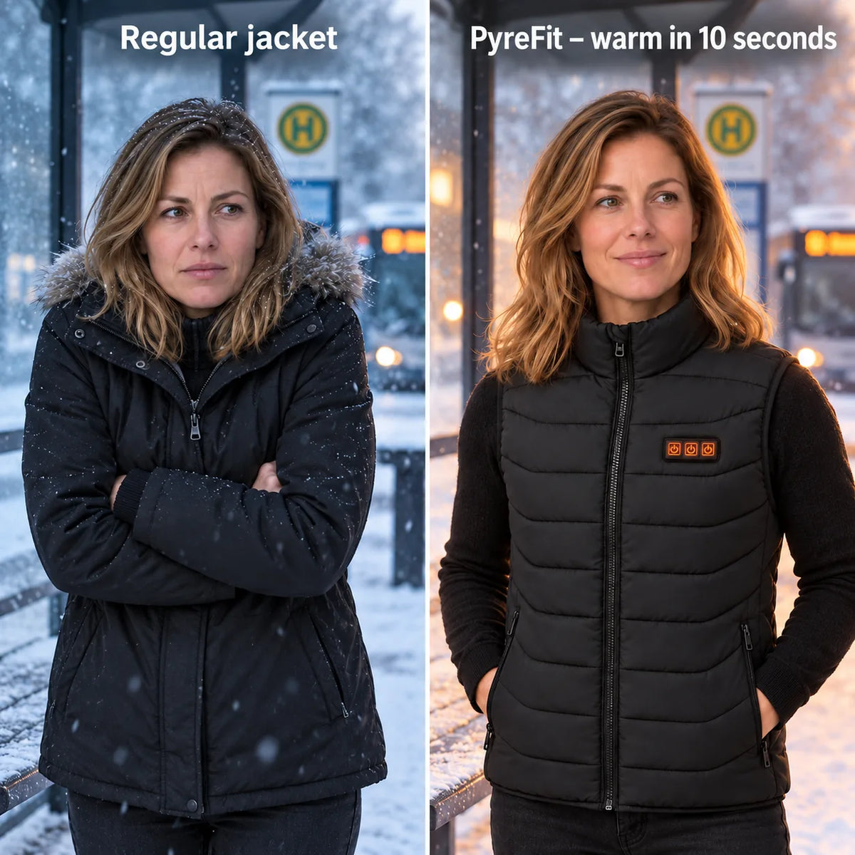Comparison: regular winter jacket and Aurina with heating