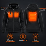 Women's heated zip sweatshirt PyreFit Cosaro: heating zones across the chest and back