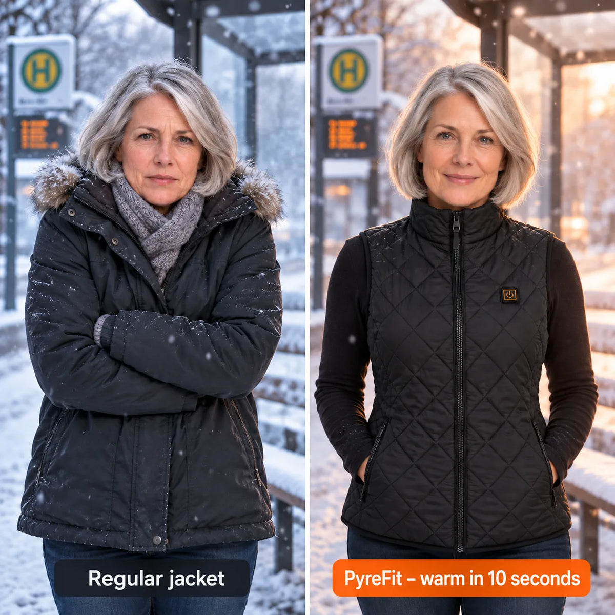 Comparison: regular winter jacket and Feinora with heating