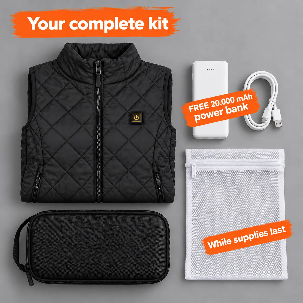 Complete Set: Feinora, 20,000 mAh power bank, charging cable, laundry bag and storage bag